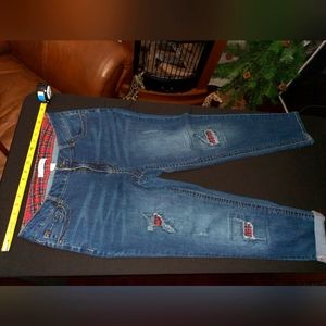 Womens size 14, Contemporary Denim jeans, Plaid patches
